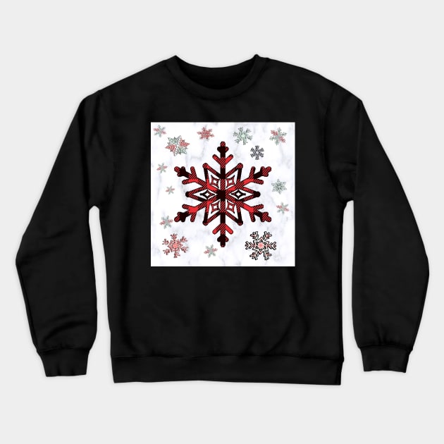 Cabin Vibes: Winter Snowflake Pattern Buffalo Red, Green and White, Wintertime Design Flannel Graphic Cozy Christmas Crewneck Sweatshirt by tamdevo1